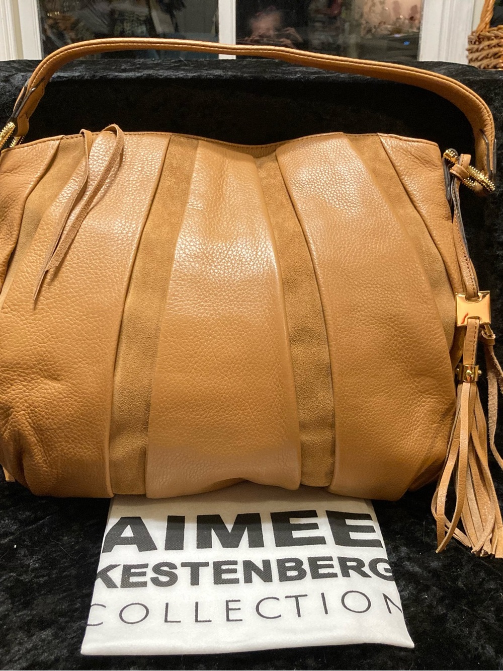Aimee Kestenberg Tan Pleated Leather Shoulder Bag with Tassel